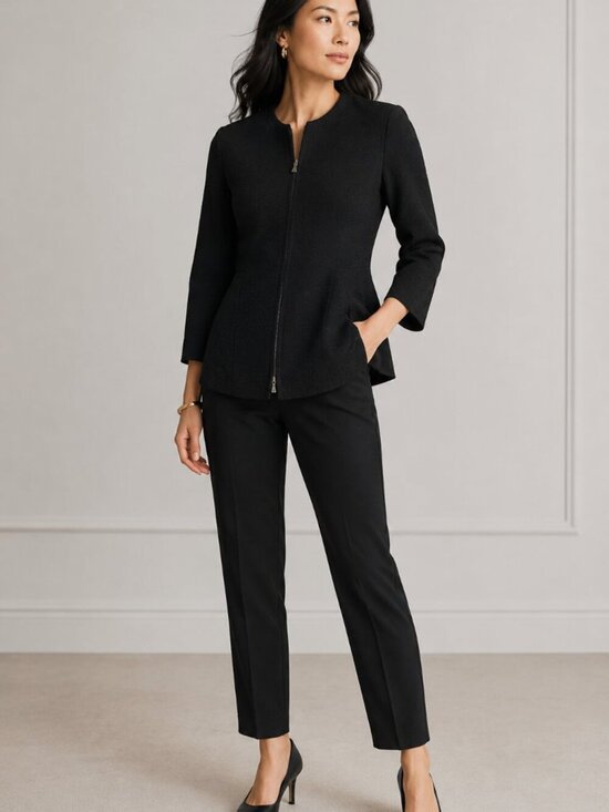 MM Lafleur Jackets & Blazers - MM.LaFleur The Higgins Jacket Staccato Black Textured Zip Blazer Medium
